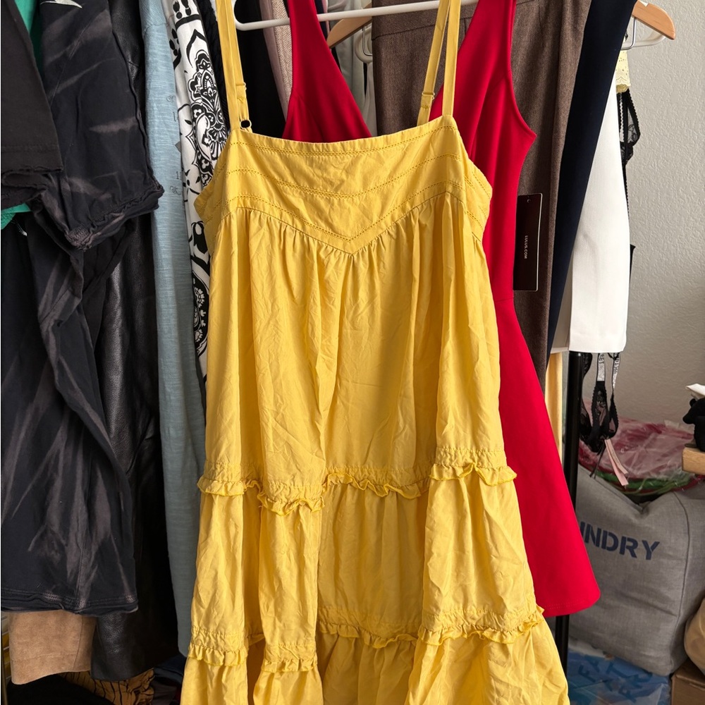 Marciano Tiered Yellow Babydoll Silk Dress
